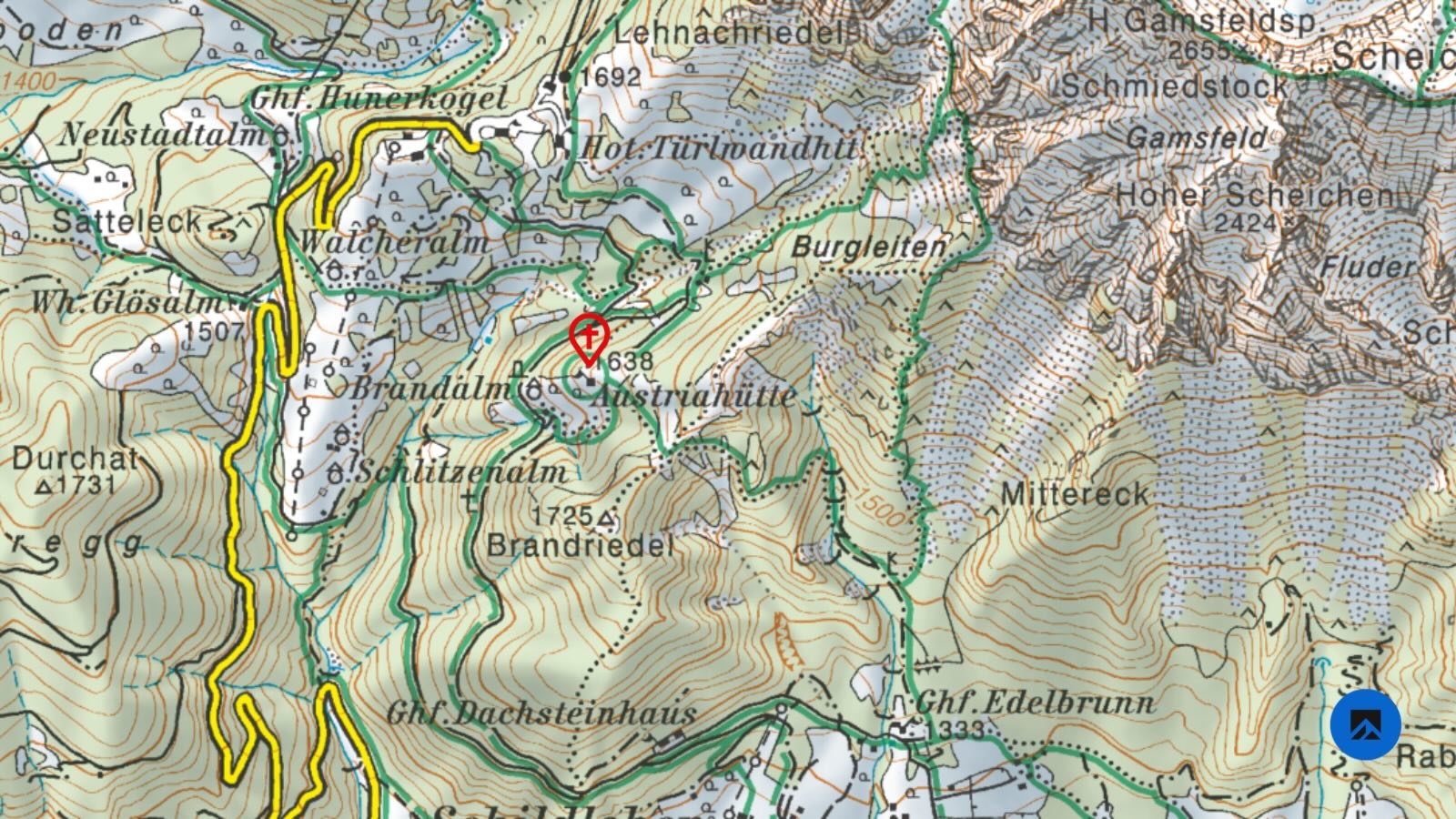 Kuhunfall Austriahütte, Kartenausschnitt BEV