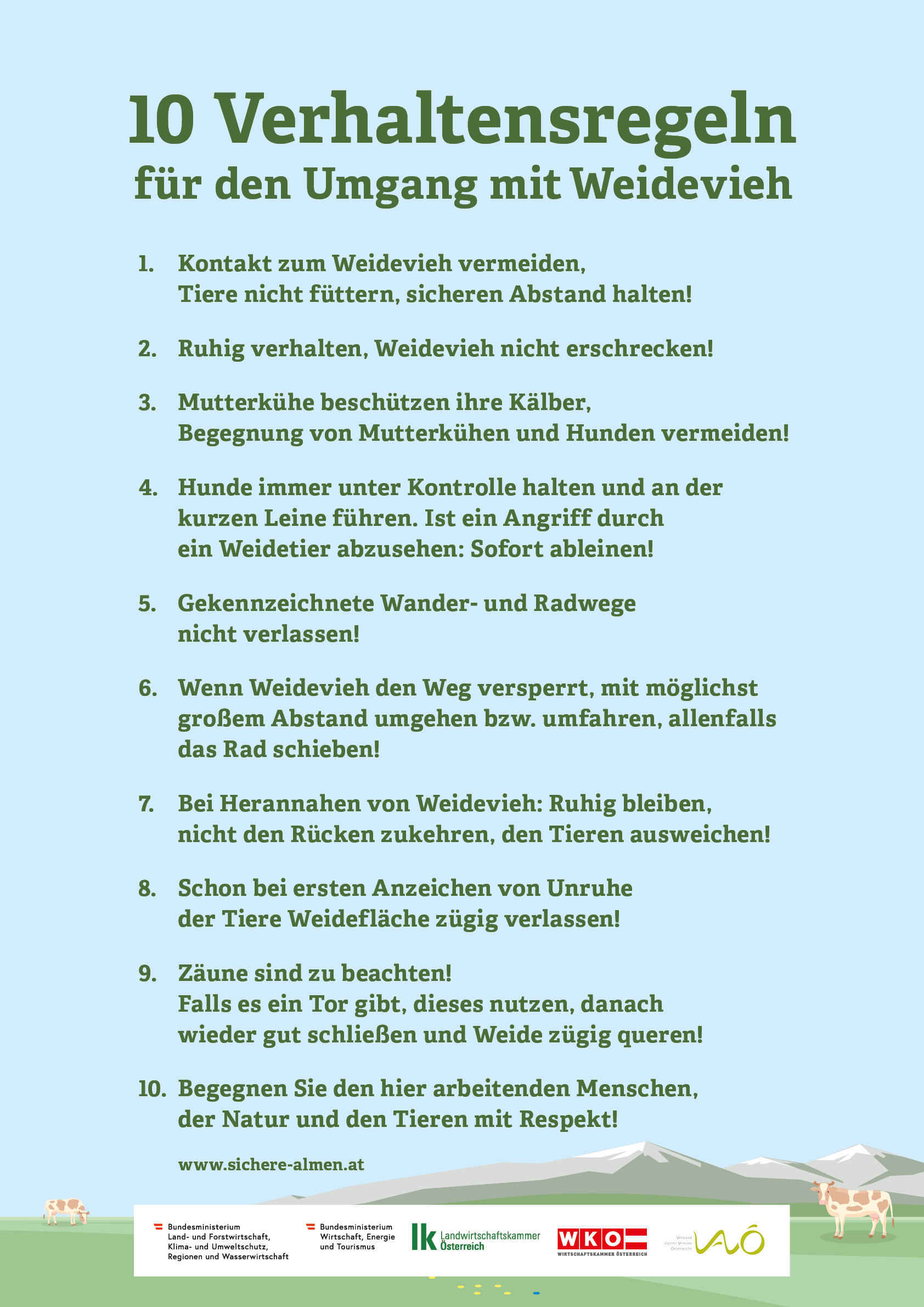 Abb. 2: Die zehn Verhaltensregeln für den Umgang mit Weidevieh - analyse:berg-sommer 26